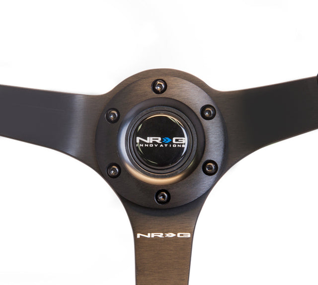 NRG Reinforced Steering Wheel (350mm / 3in. Deep) Blk Suede w/Blk BBall Stitch (Odi Bakchis Edition) NRG Steering Wheels  AXOPROS