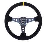 NRG Reinforced Steering Wheel (350mm / 3in. Deep) Blk Suede w/Circle Cut Spokes & Single Yellow CM NRG Steering Wheels  AXOPROS