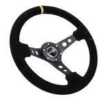 NRG Reinforced Steering Wheel (350mm / 3in. Deep) Blk Suede w/Circle Cut Spokes & Single Yellow CM NRG Steering Wheels  AXOPROS