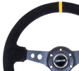 NRG Reinforced Steering Wheel (350mm / 3in. Deep) Blk Suede w/Circle Cut Spokes & Single Yellow CM NRG Steering Wheels  AXOPROS