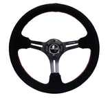 NRG Reinforced Steering Wheel (350mm / 3in. Deep) Blk Suede w/Red Stitching & 5mm Spokes w/Slits NRG Steering Wheels  AXOPROS