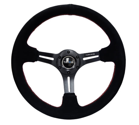 NRG Reinforced Steering Wheel (350mm / 3in. Deep) Blk Suede w/Red Stitching & 5mm Spokes w/Slits NRG Steering Wheels  AXOPROS