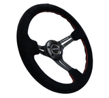NRG Reinforced Steering Wheel (350mm / 3in. Deep) Blk Suede w/Red Stitching & 5mm Spokes w/Slits NRG Steering Wheels  AXOPROS