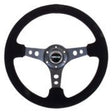 NRG Reinforced Steering Wheel (350mm / 3in. Deep) Blk Suede/Blk Stitch w/Black Circle Cutout Spokes NRG Steering Wheels  AXOPROS