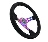 NRG Reinforced Steering Wheel (350mm / 3in. Deep) Blk Suede/Blk Stitch w/Neochrome Slits NRG Steering Wheels  AXOPROS