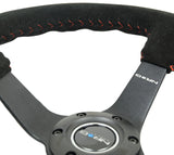 NRG Reinforced Steering Wheel (350mm / 3in. Deep) Blk Suede/Red BBall Stitch w/5mm Matte Blk Spokes NRG Steering Wheels  AXOPROS