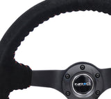 NRG Reinforced Steering Wheel (350mm / 3in. Deep) Blk Suede/Red BBall Stitch w/5mm Matte Blk Spokes NRG Steering Wheels  AXOPROS