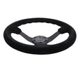 NRG Reinforced Steering Wheel (350mm / 3in. Deep) Blk Suede/Red BBall Stitch w/5mm Matte Blk Spokes NRG Steering Wheels  AXOPROS