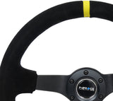 NRG Reinforced Steering Wheel (350mm / 3in. Deep) Blk Suede/X-Stitch w/5mm Blk Spoke & Yellow CM NRG Steering Wheels  AXOPROS