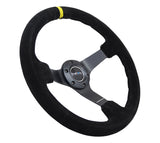 NRG Reinforced Steering Wheel (350mm / 3in. Deep) Blk Suede/X-Stitch w/5mm Blk Spoke & Yellow CM NRG Steering Wheels  AXOPROS