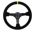 NRG Reinforced Steering Wheel (350mm / 3in. Deep) Blk Suede/X-Stitch w/5mm Blk Spoke & Yellow CM NRG Steering Wheels  AXOPROS