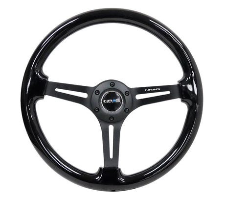 NRG Reinforced Steering Wheel (350mm / 3in. Deep) Blk Wood w/Blk Matte Spoke/Black Center Mark NRG Steering Wheels  AXOPROS