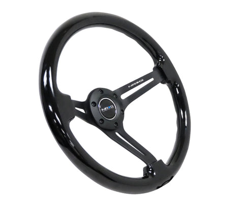 NRG Reinforced Steering Wheel (350mm / 3in. Deep) Blk Wood w/Blk Matte Spoke/Black Center Mark NRG Steering Wheels  AXOPROS