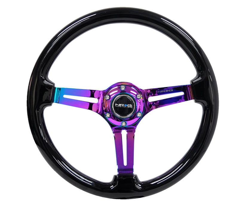 NRG Reinforced Steering Wheel (350mm / 3in. Deep) Blk Wood w/Blk Matte Spoke/Neochrome Center Mark NRG Steering Wheels  AXOPROS
