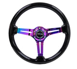 NRG Reinforced Steering Wheel (350mm / 3in. Deep) Blk Wood w/Blk Matte Spoke/Neochrome Center Mark NRG Steering Wheels  AXOPROS