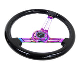 NRG Reinforced Steering Wheel (350mm / 3in. Deep) Blk Wood w/Blk Matte Spoke/Neochrome Center Mark NRG Steering Wheels  AXOPROS