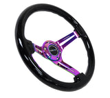 NRG Reinforced Steering Wheel (350mm / 3in. Deep) Blk Wood w/Blk Matte Spoke/Neochrome Center Mark NRG Steering Wheels  AXOPROS