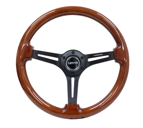 NRG Reinforced Steering Wheel (350mm / 3in. Deep) Brown Wood w/Blk Matte Spoke/Black Center Mark NRG Steering Wheels  AXOPROS