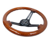 NRG Reinforced Steering Wheel (350mm / 3in. Deep) Brown Wood w/Blk Matte Spoke/Black Center Mark NRG Steering Wheels  AXOPROS
