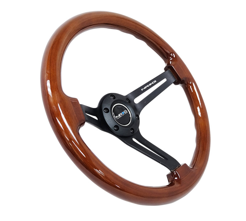 NRG Reinforced Steering Wheel (350mm / 3in. Deep) Brown Wood w/Blk Matte Spoke/Black Center Mark NRG Steering Wheels  AXOPROS