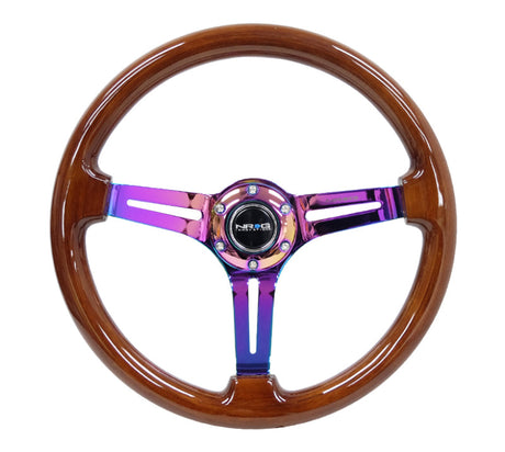 NRG Reinforced Steering Wheel (350mm / 3in. Deep) Brown Wood w/Blk Matte Spoke/Neochrome Center Mark NRG Steering Wheels  AXOPROS