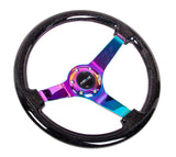 NRG Reinforced Steering Wheel (350mm / 3in. Deep) Classic Blk Sparkle w/4mm Neochrome 3-Spoke Center NRG Steering Wheels  AXOPROS