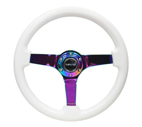 NRG Reinforced Steering Wheel (350mm / 3in. Deep) Classic White w/4mm Neochrome Solid 3-Spoke NRG Steering Wheels  AXOPROS