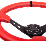NRG Reinforced Steering Wheel (350mm / 3in. Deep) Red Suede w/Blk Circle Cutout Spokes NRG Steering Wheels  AXOPROS