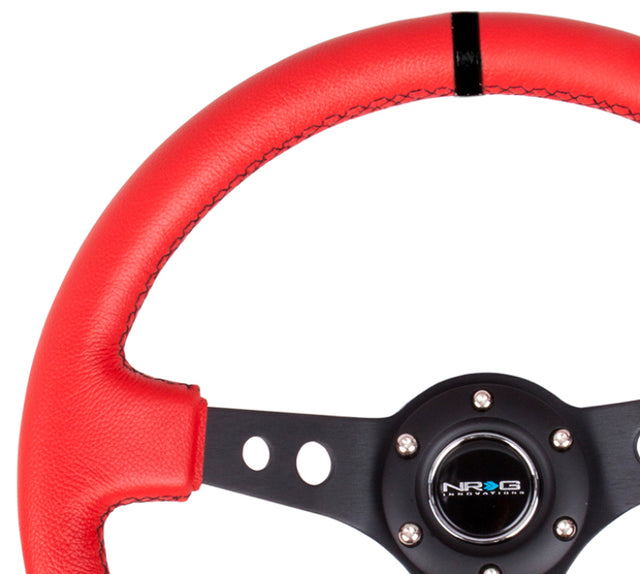 NRG Reinforced Steering Wheel (350mm / 3in. Deep) Red Suede w/Blk Circle Cutout Spokes NRG Steering Wheels  AXOPROS