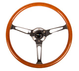 NRG Reinforced Steering Wheel (360mm) Classic Wood Grain w/Chrome Cutout 3-Spoke Center NRG Steering Wheels  AXOPROS