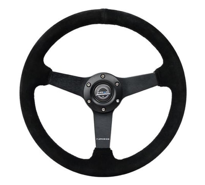 NRG Sport Steering Wheel (350mm / 1.5in Deep) Black Suede/Black Stitch w/Matte Black Solid Spokes NRG Steering Wheels  AXOPROS