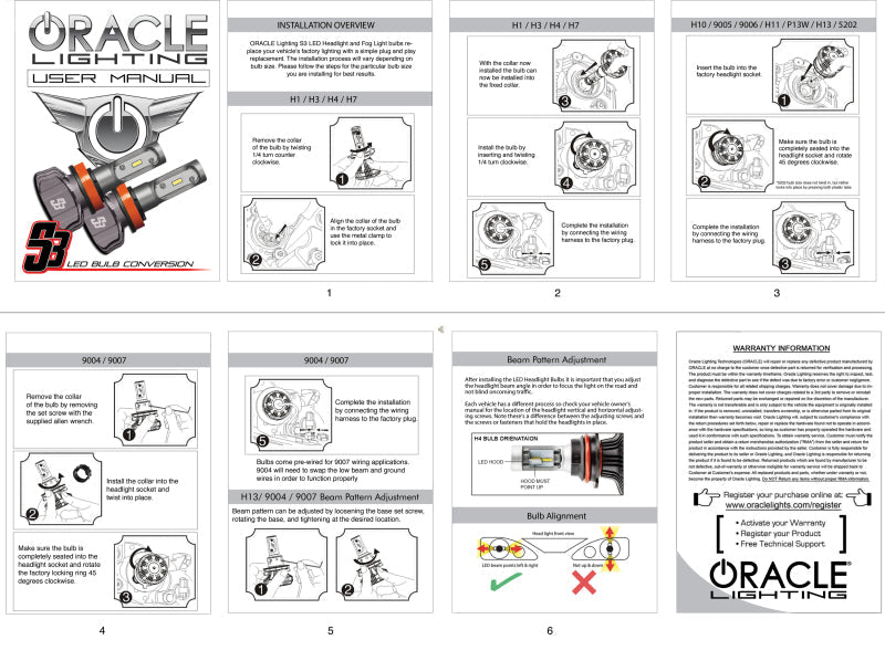 Oracle H7 - S3 LED Headlight Bulb Conversion Kit - 6000K SEE WARRANTY ORACLE Lighting Bulbs  AXOPROS