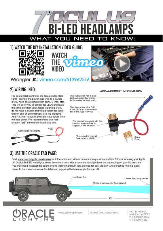 Oracle Oculus 7in Bi-LED Projector Headlights for Jeep Wrangler JK - 6000K SEE WARRANTY ORACLE Lighting Headlights  AXOPROS