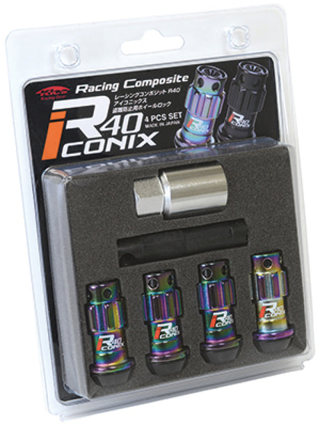 Project Kics 12X1.25 R40 Iconix Neochrome Lug Nut Lock Set - 4 Project Kics Lug Nuts  AXOPROS