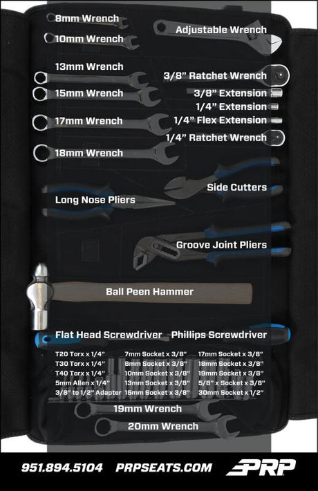 PRP 35pc Can-Am Roll Up Tool bag Tool kit - Black PRP Seats Tool Storage  AXOPROS