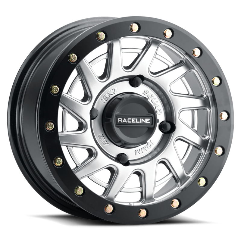 Raceline A12SB Squad 15x7in/4x137 BP/38mm Offset/110.18mm Bore - Silver & Black Ring Beadlock Wheel Raceline Wheels - Cast  AXOPROS