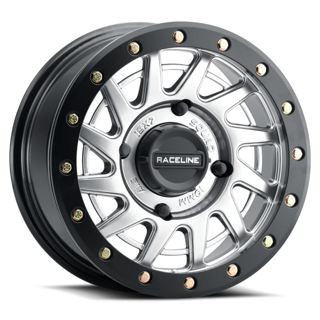 Raceline A12SB Squad 15x7in/4x137 BP/38mm Offset/110.18mm Bore - Silver & Black Ring Beadlock Wheel Raceline Wheels - Cast  AXOPROS