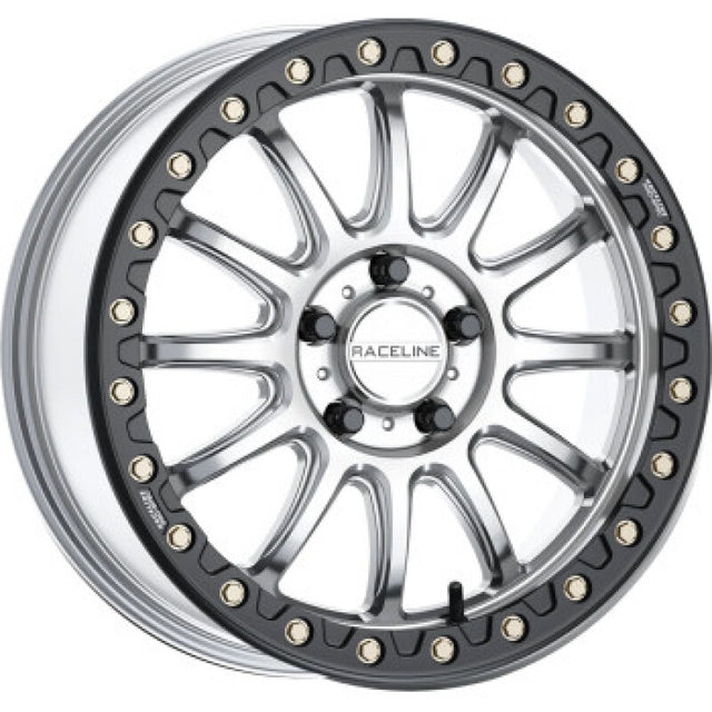 Raceline A14SB Alpha 17x7in/5x114.3 BP/25mm Offset/114.3mm Bore - Silver & Blk Ring Beadlock Wheel Raceline Wheels - Cast  AXOPROS