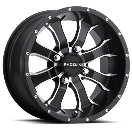 Raceline A77 Mamba 12x7in / 4x156 BP / 5mm Offset / 132.5mm Bore - Black & Machined Wheel Raceline Wheels - Cast  AXOPROS