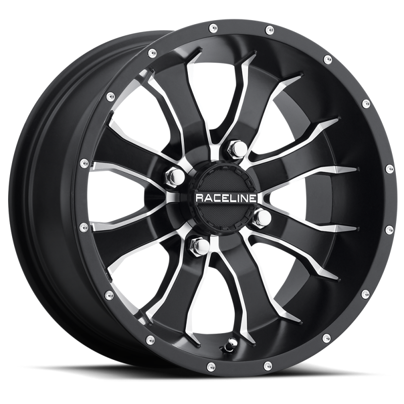 Raceline A77 Mamba 9x8in / 4x115 BP / -34.5mm Offset / 90mm Bore - Black & Machined Wheel Raceline Wheels - Cast  AXOPROS