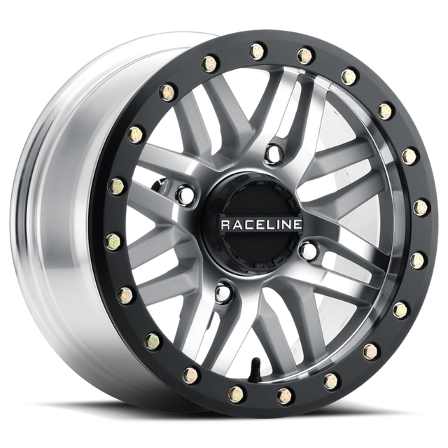 Raceline A91MA Ryno 15x7in/4x156 BP/10mm Offset/132.5mm Bore - Machined & Black Ring Beadlock Wheel Raceline Wheels - Cast  AXOPROS