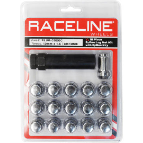 Raceline Spline Lug Nut Kit with Spline Key 12 x 1.5 - 16 Pack - Chrome Raceline Wheel Accessories  AXOPROS