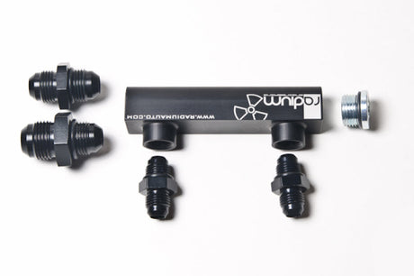 Radium Engineering Universal 4-Port Manifold - Black W/ Logo Radium Engineering Fuel Manifolds  AXOPROS