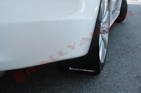 Rally Armor 07-17 Mitsubishi Lancer Black UR Mud Flap w/ White Logo Rally Armor Mud Flaps  AXOPROS