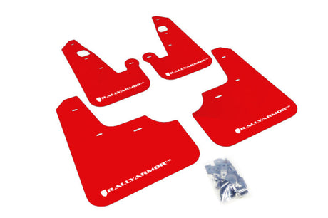 Rally Armor 07-17 Mitsubishi Lancer Red UR Mud Flap w/ White Logo Rally Armor Mud Flaps  AXOPROS