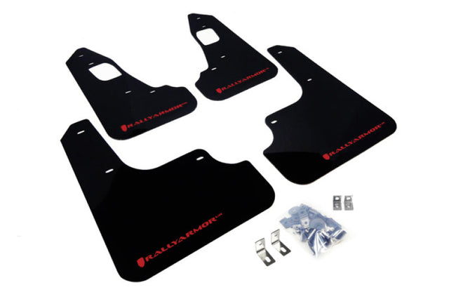 Rally Armor 08-17 Mitsubishi EVO X Black UR Mud Flap w/ Red Logo Rally Armor Mud Flaps  AXOPROS