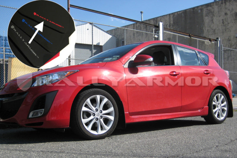 Rally Armor 10-13 Mazda3/Speed3 (Hatch/Sedan) Black UR Mud Flap w/Red Logo Rally Armor Mud Flaps  AXOPROS