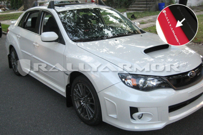 Rally Armor 11-14 Subaru WRX/STI (Sedan Only) Red UR Mud Flap w/White Logo Rally Armor Mud Flaps  AXOPROS
