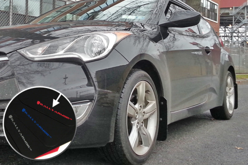 Rally Armor 12-18 Hyundai Veloster Black UR Mud Flap w/ Red Logo Rally Armor Mud Flaps  AXOPROS