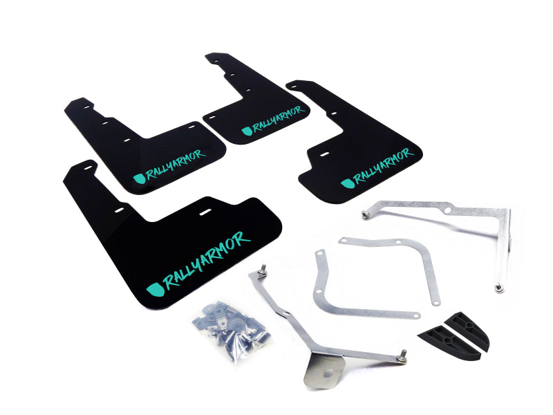 Rally Armor 15-21 Subaru WRX/STI Black UR Mud Flap w/Teal Altered Font Logo Rally Armor Mud Flaps  AXOPROS